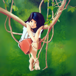 Nature et enfance – Stemma Artkin – Stéphanie R Peinture Rêveuse - Portrait amérindien sur lianes