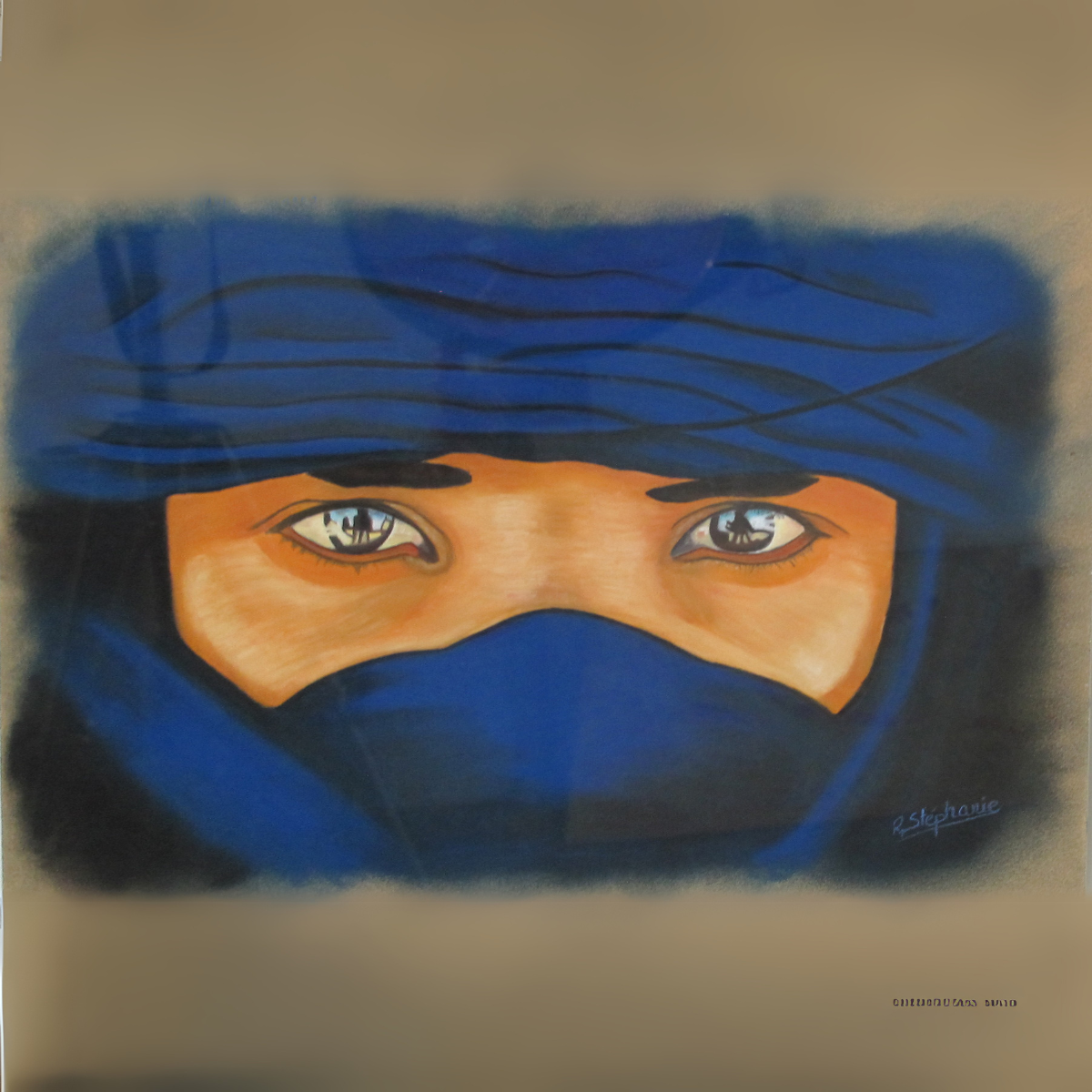Peinture Touareg - Portrait au pastel 23x30 cm - Stemm'Artkin - Stéphanie R